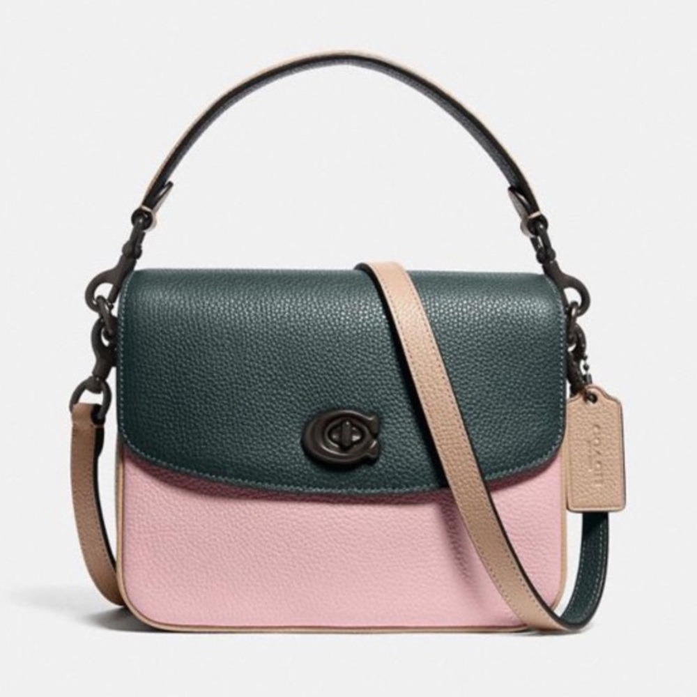 🎉HP✨COACH Cassie 19 Colorblock Pine Green/Aurora Pink